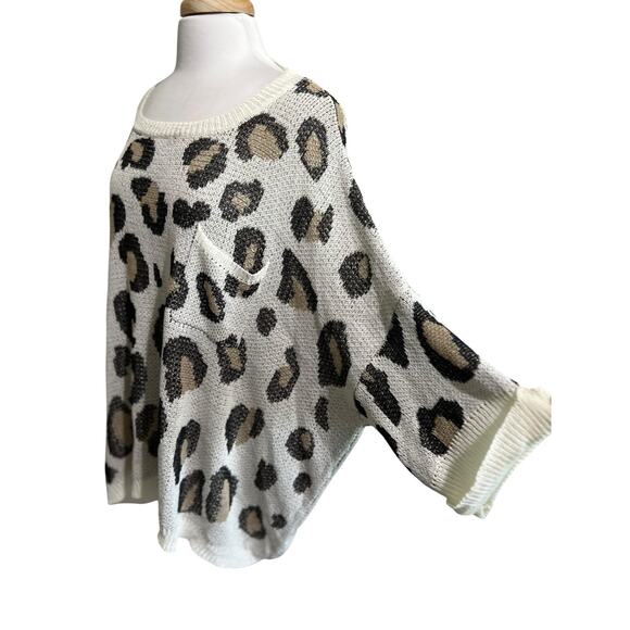 JODIFL Womens L Oversized Pullover Slouch Sweater Leopard Print Half Sleeve NEW - Picture 5 of 7